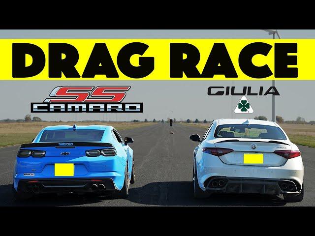 Tuned Chevy Camaro SS Drags Alfa Romeo Giulia Quadrifoglio, shame follows. Drag and Roll Race