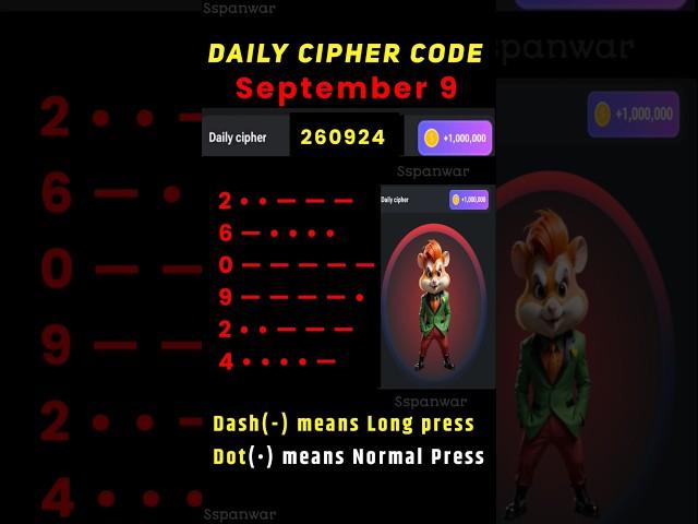 Daily cipher hamster kombat today | 9 September hamster kombat daily cipher combo | 5 million coins