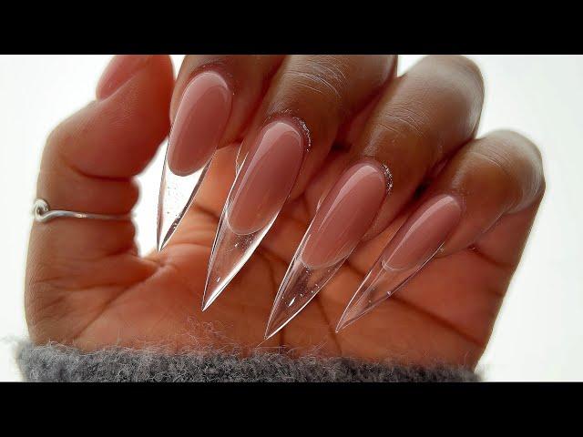 CLEAR GLASS STILETTO NAILS | Nearly didn’t finish this set