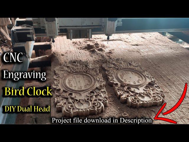 Engraving bird clock with DIY dual head CNC // Woodworking