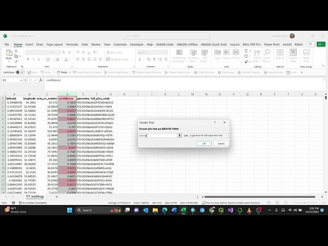 Highlighting Cells of greater than certain value in Excel