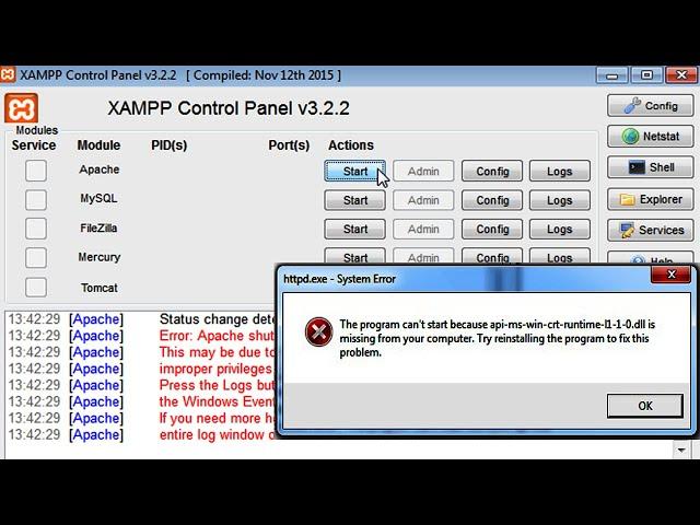 The Program Can't Start Because Api-Ms-Win-Crt-Runtime-L1-1-0.Dll Is Missing | XAMPP or WAMP Server