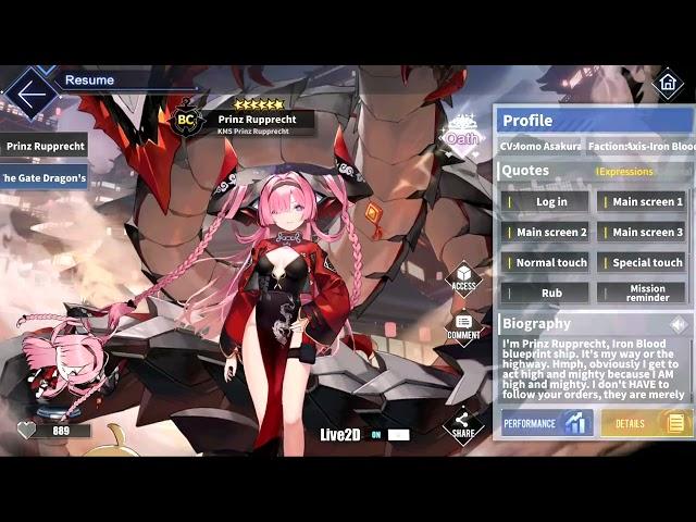 Azur Lane: New KMS Prinz Rupprecht L2D Skin Talk & Move (The Gate Dragon's Advent)