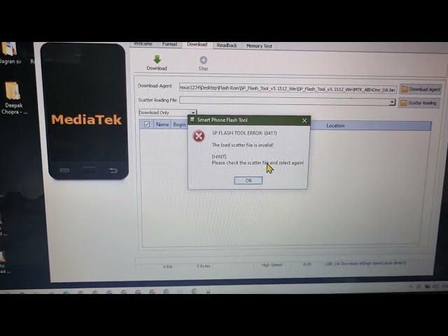 SP Flash Tool Error (8417) The Load Scatter File is Invalid! Error Fixed