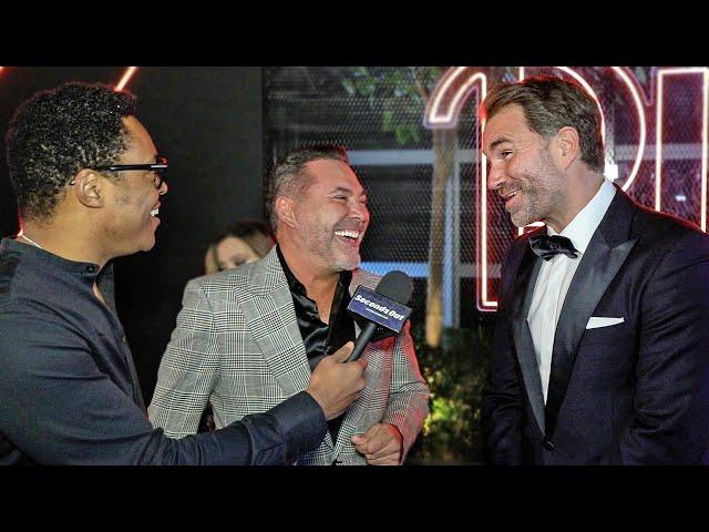 Eddie Hearn GETS CRASHED by Oscar De La Hoya as pair CONFRONT BEEF