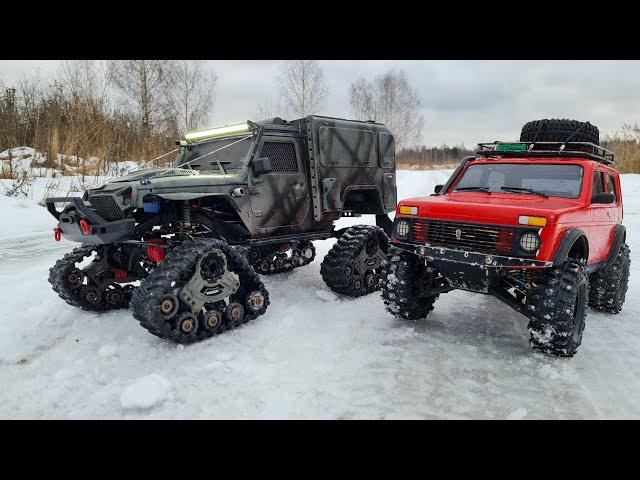 NIVA on spikes versus JEEPa on tracks. Snow and Ice Battle! RC OFFroad 4x4