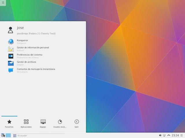 Instalar Fedora 22 Live KDE x86_64 Alpha-3. Escritorio KDE.