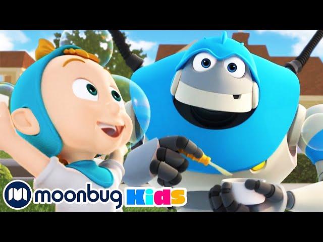 Blowing Bubbles - with Subtitles | Arpo the Robot | Cartoons for Kids | Moonbug Literacy