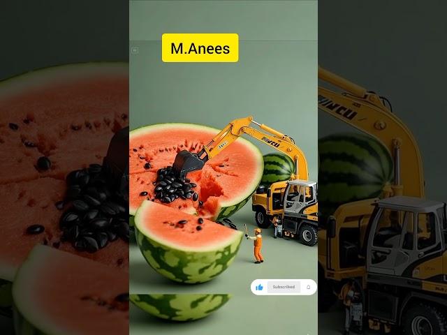 Miniature World  Workers cutting Watermelon  With Excavator #cute