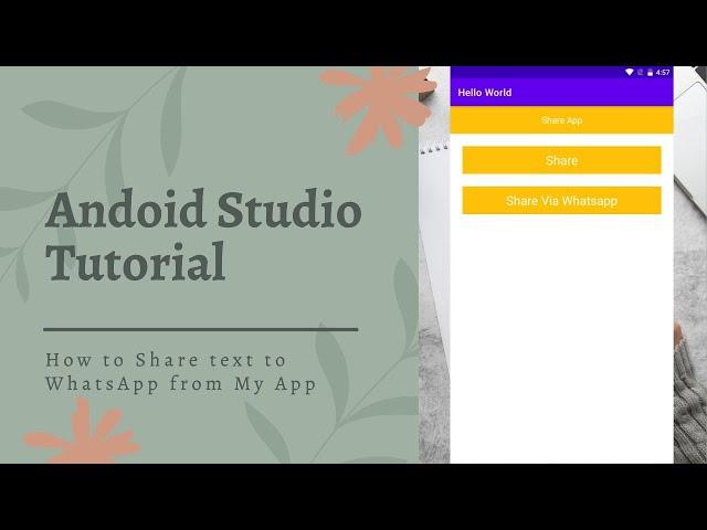 Android Studio Tutorial: How to Share text to WhatsApp from App | #learnvibes