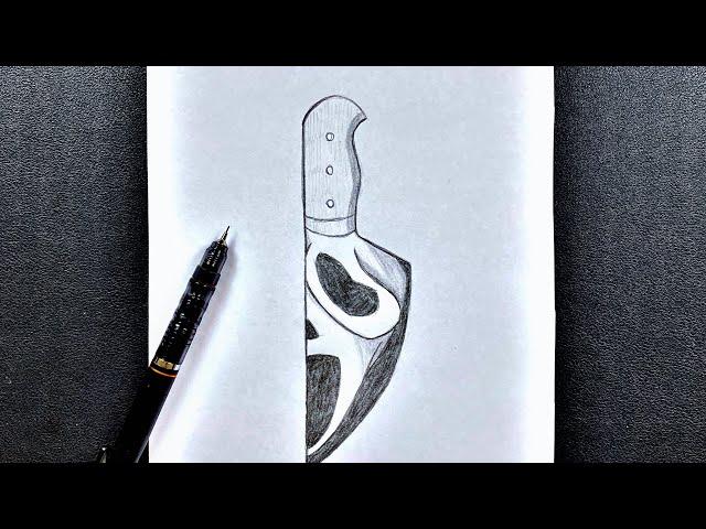 Scary sketch | how to draw ghost face in knife  easy step-by-step