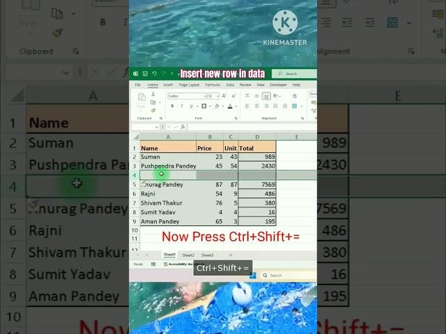 Insert a Row in Excel with Keyboard Shortcut - Quick Tutorial #ExcelTips #ExcelShortcuts #LearnExcel