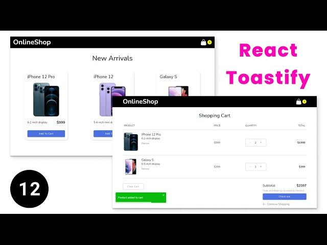 Complete Shopping Cart  - 12 React Toastify & localStorage | React and Redux Toolkit Course 