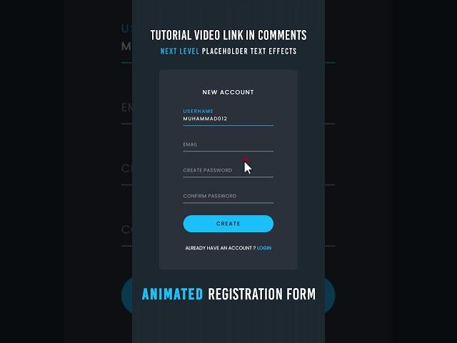 Animated Registration Form in Html CSS & Javascript | Floating Placeholder Text Effect #shorts