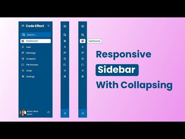 Responsive Sidebar With Collapsing | Sidemenu | Menu | Code Effect