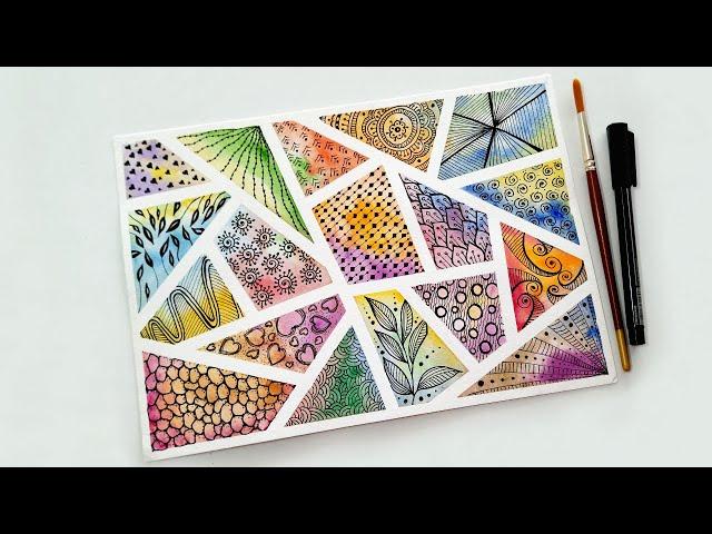 Watercolor Doodle ideas for beginners | Zendoodle coloring | Easy Zentangle art patterns