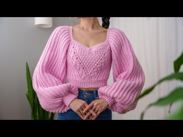 How to Crochet: Cable Stitch Sweetheart Sweater | Pattern & Tutorial DIY