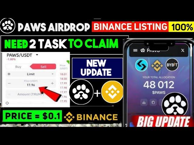 PAWS Listing on Binance? | $PAWS Price Expectation | Paws New update today | Price airdrop claim