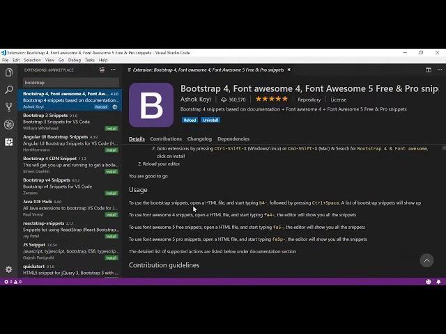 Install Bootstrap 4 in VS Code