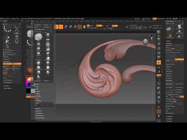 2. Лепка резного декора в ZBrush 2021. Типы кистей в ZBrush. Разбираем  кисти групп Move и Clay.