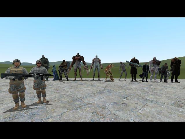 GTA V MILITARY VS RESIDENT EVIL TYRANTS!! Garrys Mod Sand Box