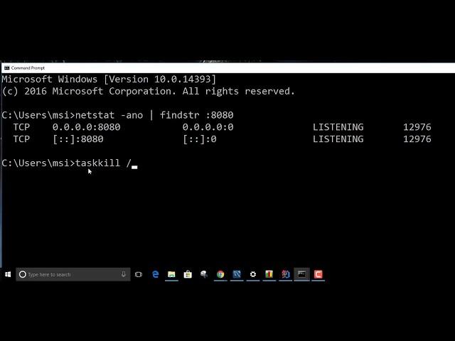 Kill Process running on port 8080 on windows