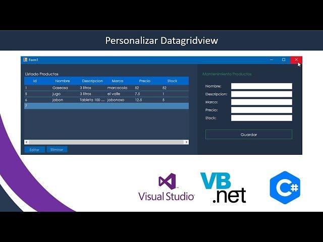 Customize DataGridView - VS, C #, VB (Change color and size of header, column, rows, cells)