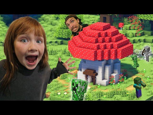 DON'T GET CAUGHT!! Adley and Dad build a Mushroom house in Minecraft to escape Zombies and Creepers!