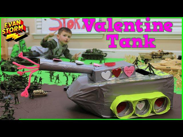 DIY Valentine's Day Tank Box with Plastic Army Men Pretend Play Battle and Real Tank at the Park