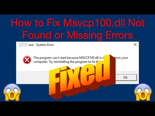 How To Fix MSVCP100.dll Error | MSVCP100.dll Not Found | MSVCP100.dll Missing