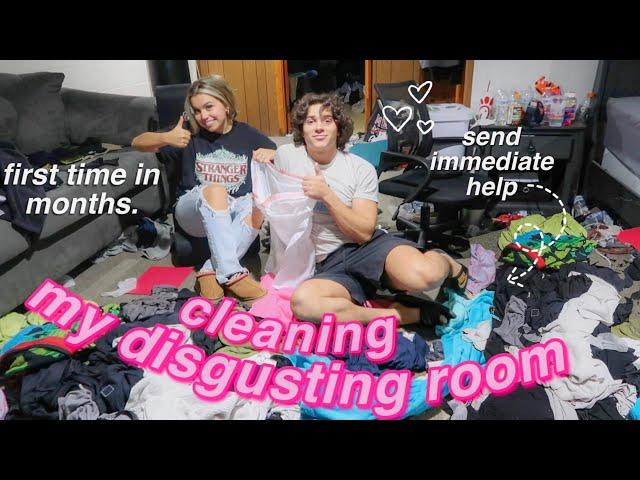 cleaning my DISGUSTING room | send help. (ft my bf)