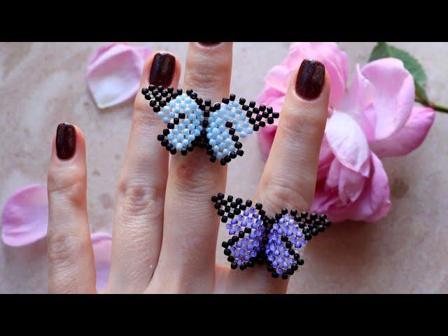 Fluttering butterfly beaded ring