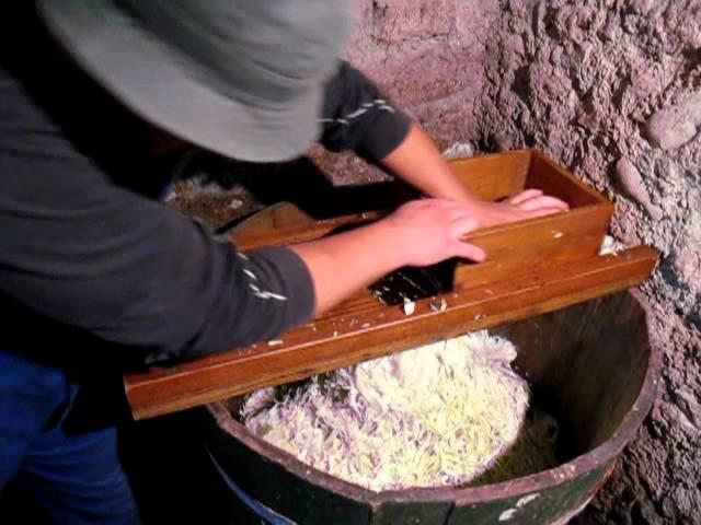 Shredding cabbage for sauerkraut--old skool