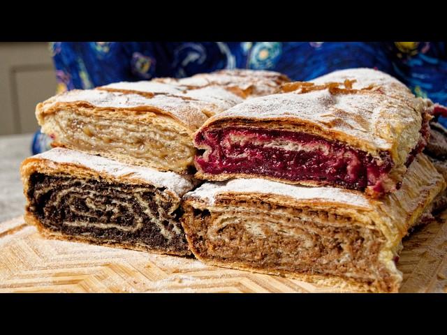 FOUR STRUDELS in one recipe - poppy seeds, walnuts, apple, cherry