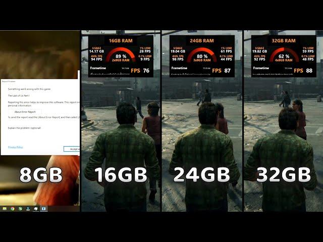 How Much Ram Do You Need For The Last Of Us Part 1? | 8GB vs 16GB vs 24GB vs 32GB Ram | ft. RTX 3070