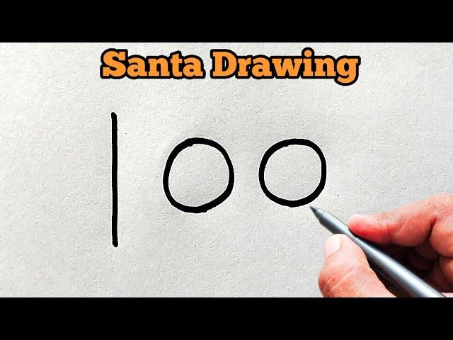 Santa Drawing from number 100 | Christmas Drawing Easy | Number drawing