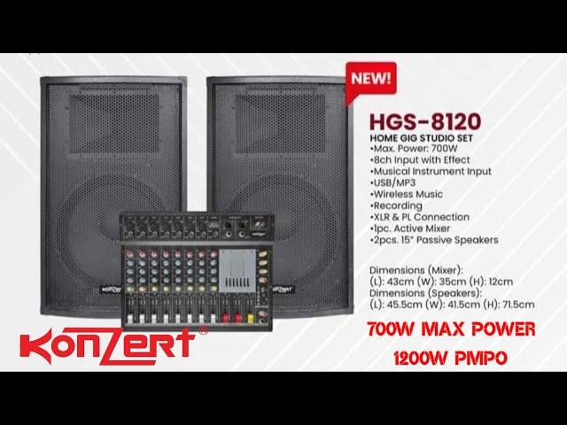 KONZERT HGS 8120,HOME STUDIO SPEAKER SYSTEM W/ 8 CH MIXER,SD & BLUETOOTH 1200W PMPO.