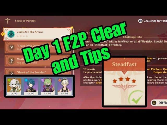 Feast of pursuit Day 1 | Vines are his arrow steadfast difficulty F2P clear | Genshin Impact