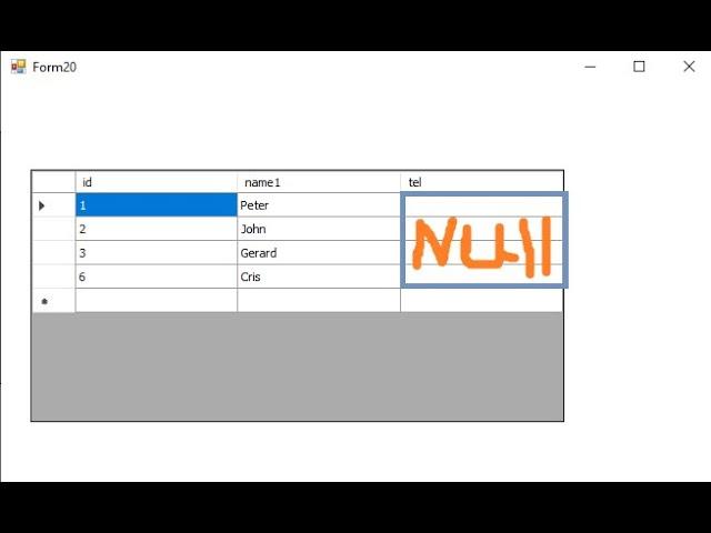 Programming in Visual Basic.net: : Retrieve only null values from database in datagridview -VB.net