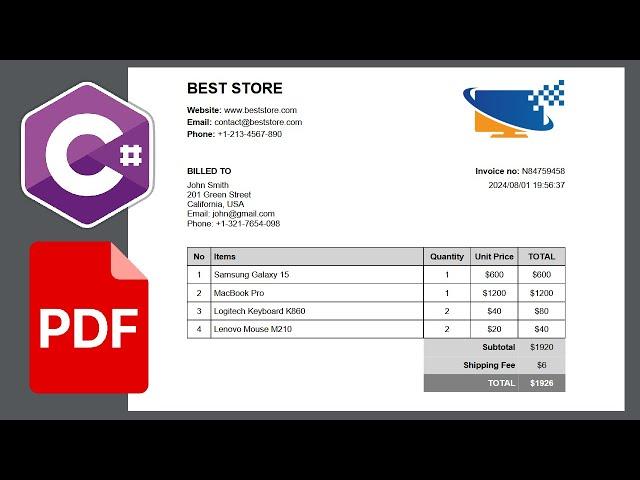 Generate PDF Invoice using ASP.NET Core and PDFSharp Library | Create PDF Documents using Csharp C#