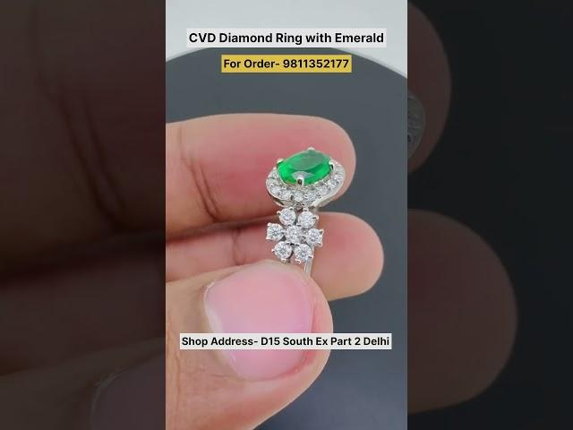 CVD Diamond Emerald (Panna) Ring | Diamond Ring | #gemstones #diamond #trending #jewellery #shorts