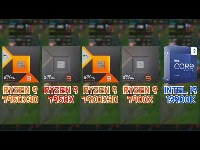 RYZEN 9 7950X3D vs 7950X vs 7900X3D vs 7900X vs i9-13900K with RTX 4090 (7 Games / FHD / 1080p)