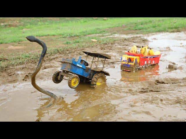 Ashok Leyland Truck Stuck in Deep Mud Pulling Out By John Deere Tractor | CS Toy