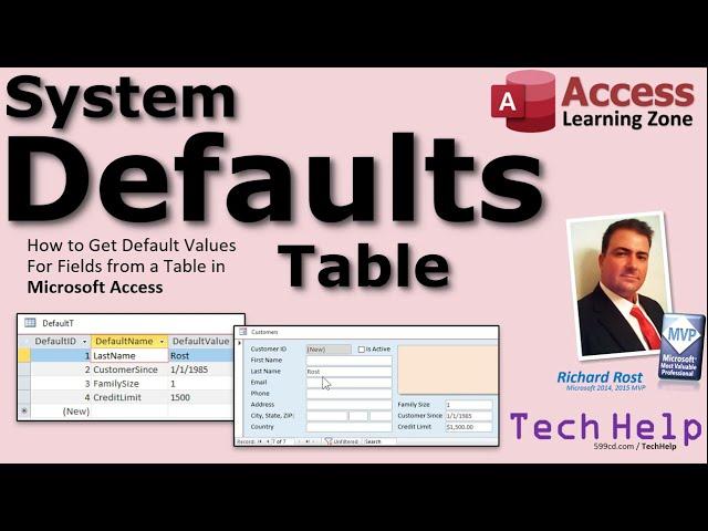 Get Default Values For Fields from a Table in your Microsoft Access Database. System Defaults Table.