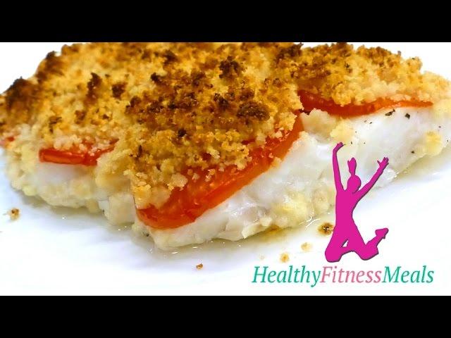 Healthy Fitness meal: Crunchy topped cod recipe. Low fat low cholesterol only 140 Kcals portion