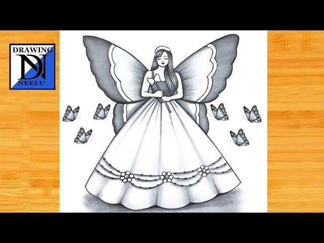 How to draw a Princess Girl Big wings -Pencil sketch || Drawing video for beginner || Girl drawing