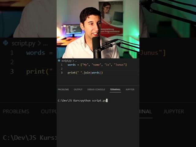 Split und Join  mit #Python #tutorial #code #join #vscode