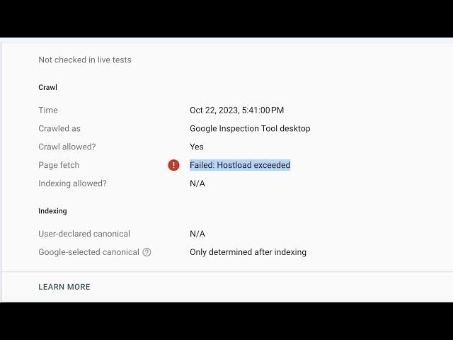 Solution for Google Search Console error Failed: Hostload exceeded