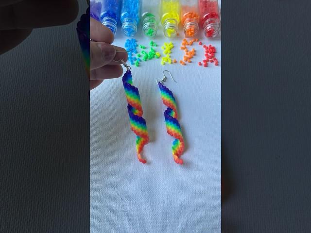 Perler Beads Spiral Rainbow Earrings  | Hama Beads #shorts #viral #perlerbeads