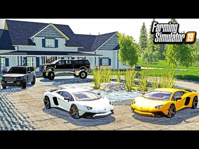 BUILDING A BILLIONAIRE'S HOUSE FROM SCRATCH! (LAMBO & LIFTED FORD) | FARMING SIMULATOR 2019